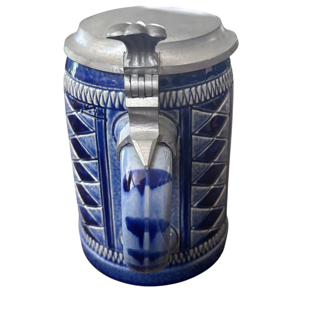 Vintage Marzi & Remy Beer Stein Germany Hinged Pewter Lid Beer Stein Cobalt - Picture 5 of 7